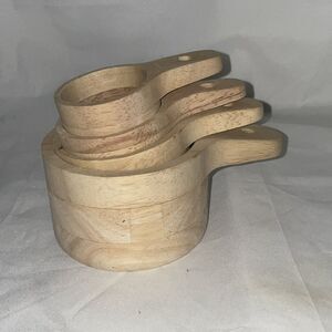 Wood Nesting Measuring Cups Set Of 4 Rustic Farmhouse Baking Scoop Spoon Sturdy